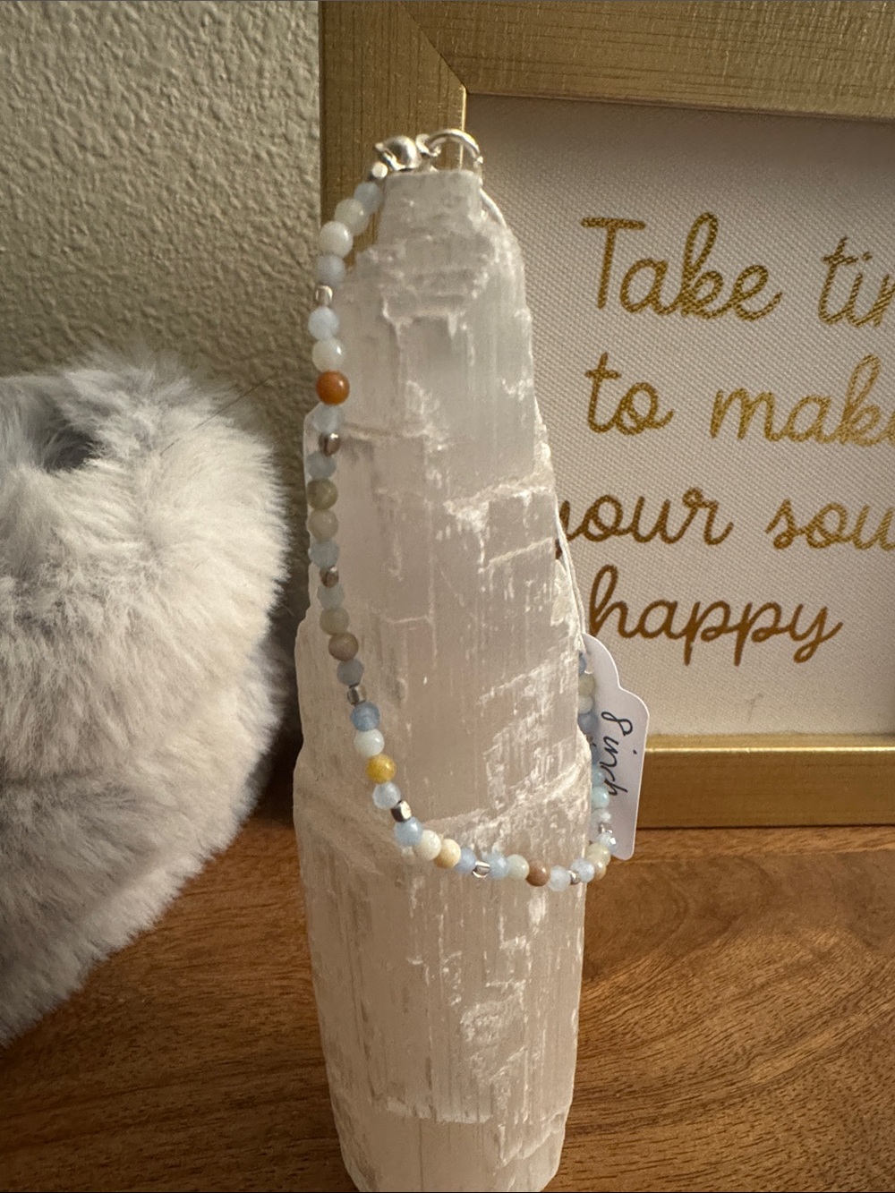 Delicate Amazonite, Natural Stone, and Silver Beaded bracelet.